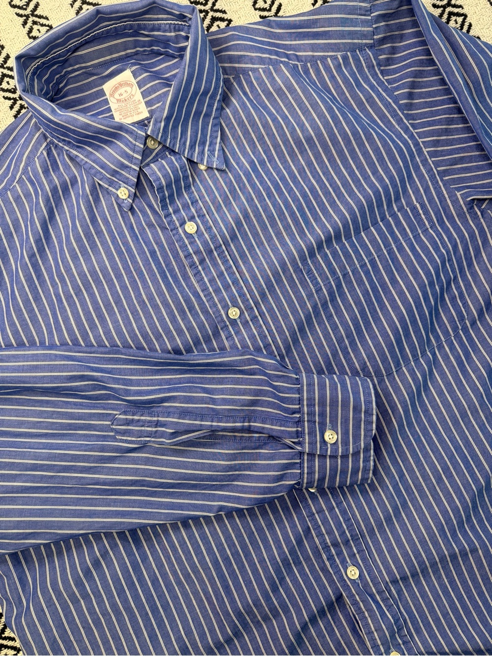 VINTAGE Brooks Brothers Makers Button Shirt Mens 16-5 Blue striped USA made VTG